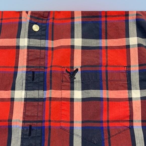 AMERICAN EAGLE Men’s Medium Red Blue Flannel Shirt - Picture 3 of 3